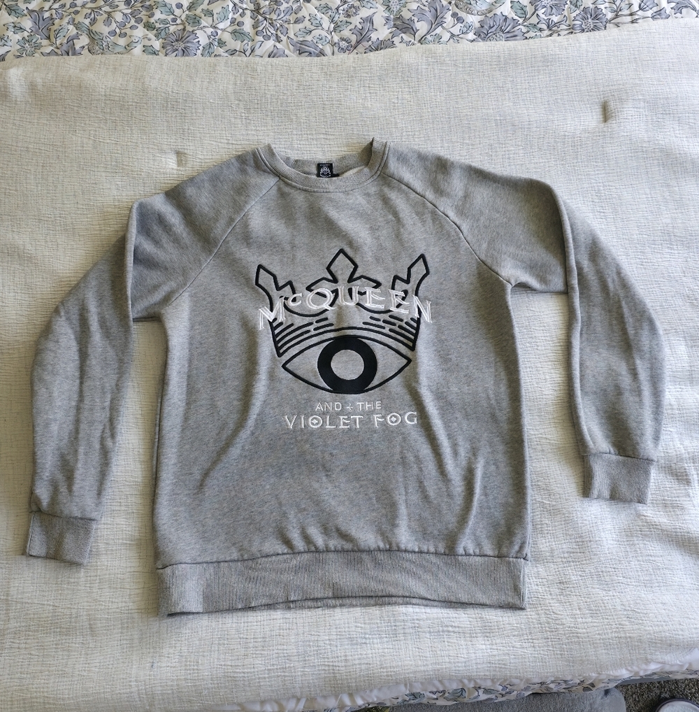 McQueen Men's Sweatshirt Gray Graphic Crewneck Pullover Streetwear M